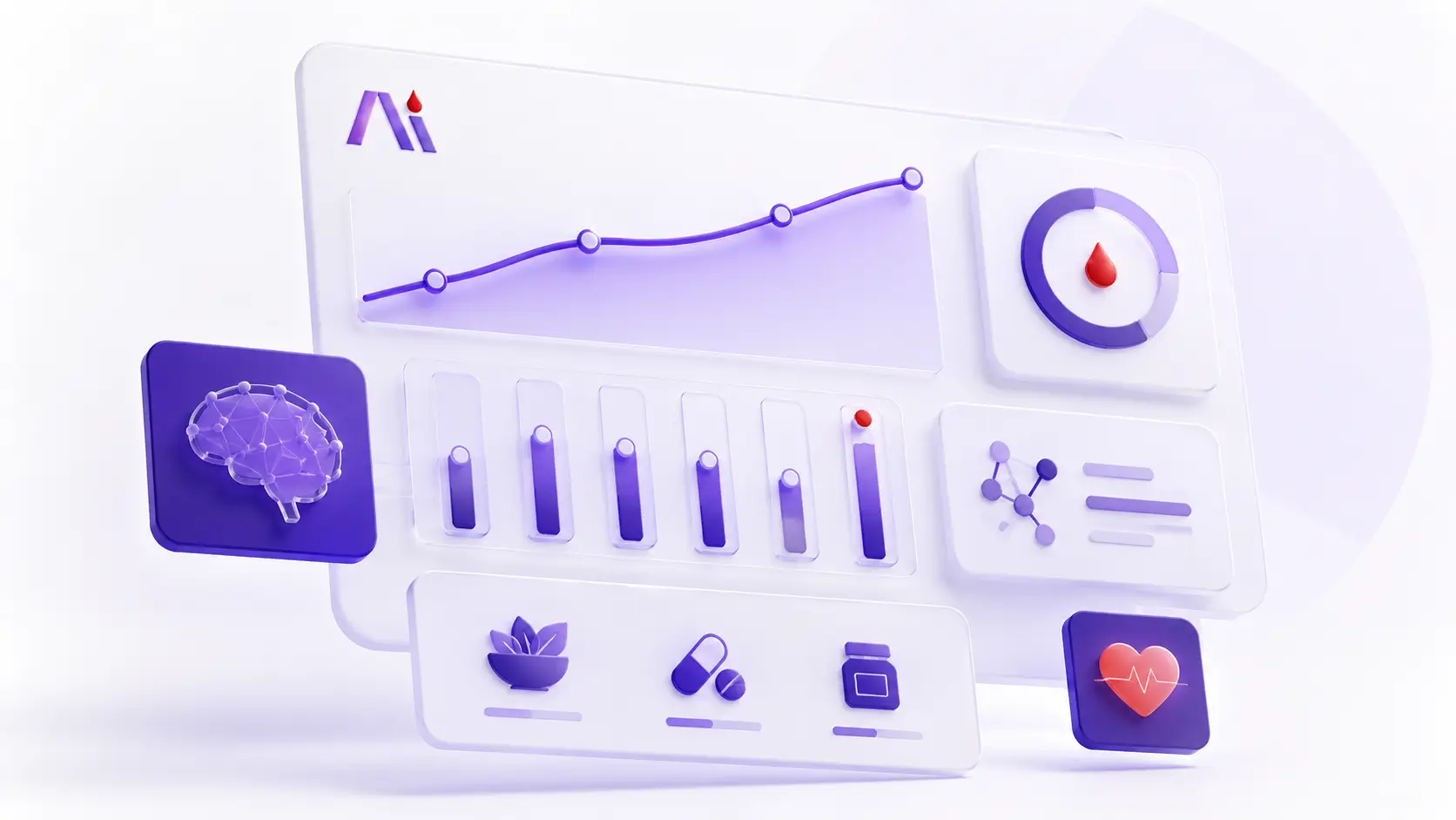 AI-interpreted blood test report showing biomarkers, nutrition guidance and health trends